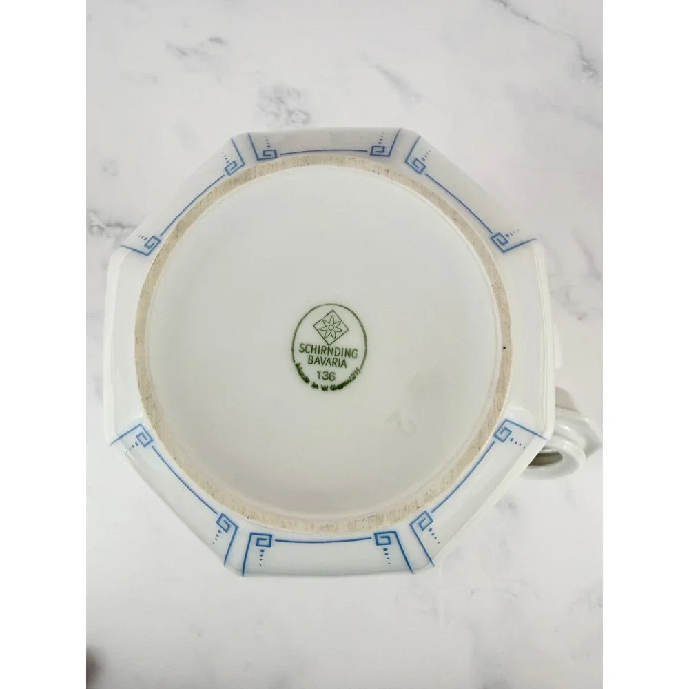 Schirnding Bavaria MCM Blue Greek Key Teapot and Lid 9 1/4